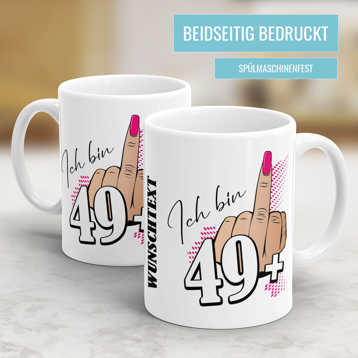 Ich bin 49 plus Mittelfinger 50 Geburtstag Damen Geschenk Tasse - Fulima