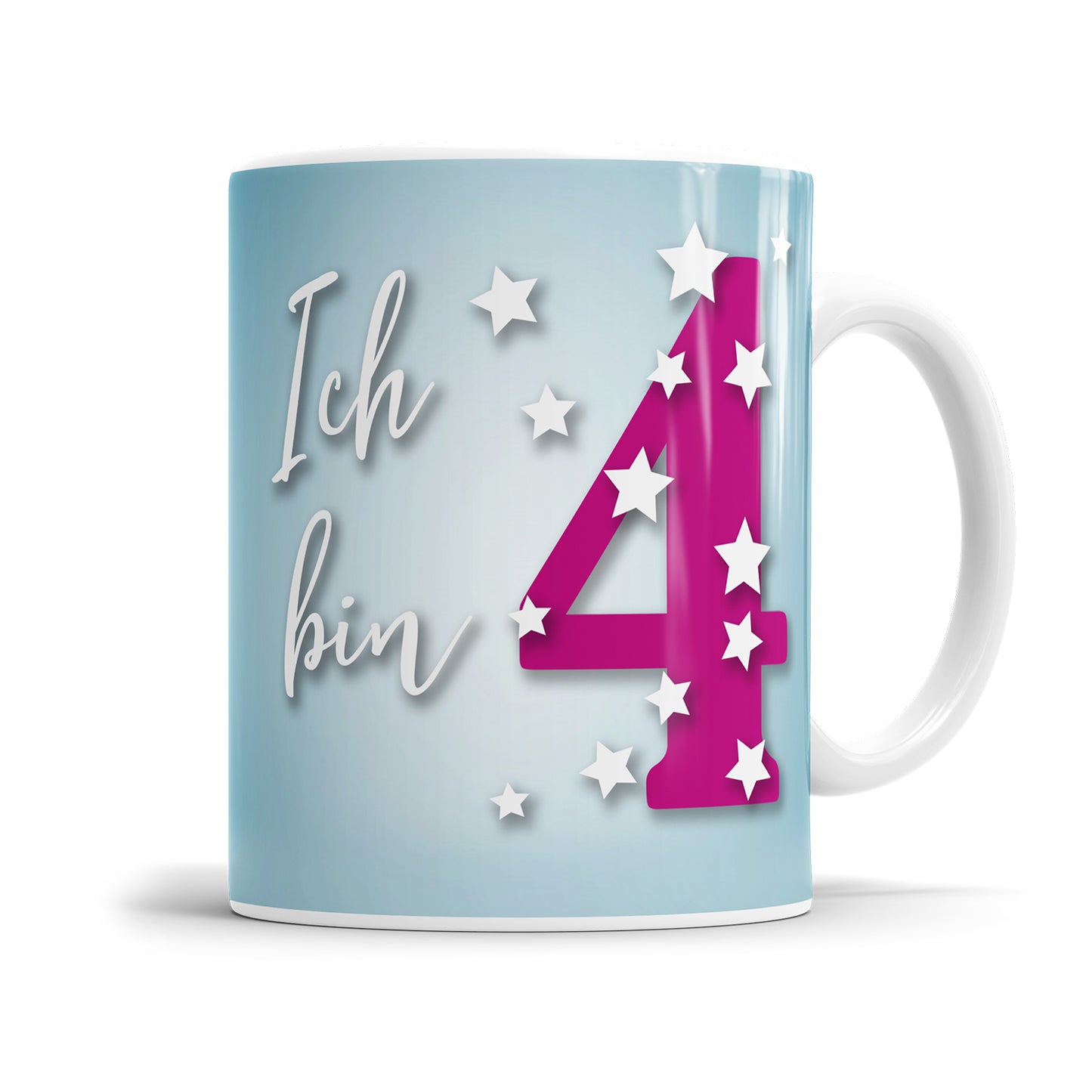 Tasse für den 4. Geburtstag – Große Pinke 4 mit Sternen - Fulima