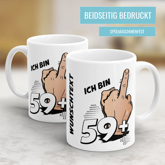 Lustige Tasse zum 60. Geburtstag - 59 plus Mittelfinger - Geschenk für Herren - Fulima