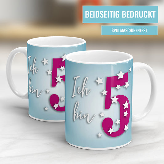 Tasse für den 5. Geburtstag – Große Pinke 5 mit Sternen - Fulima