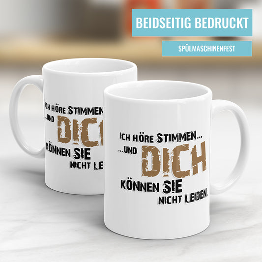 Lustige Tasse mit Spruch – "Ich höre Stimmen und dich können sie nicht leiden" – Geschenk für Kollegen - Fulima