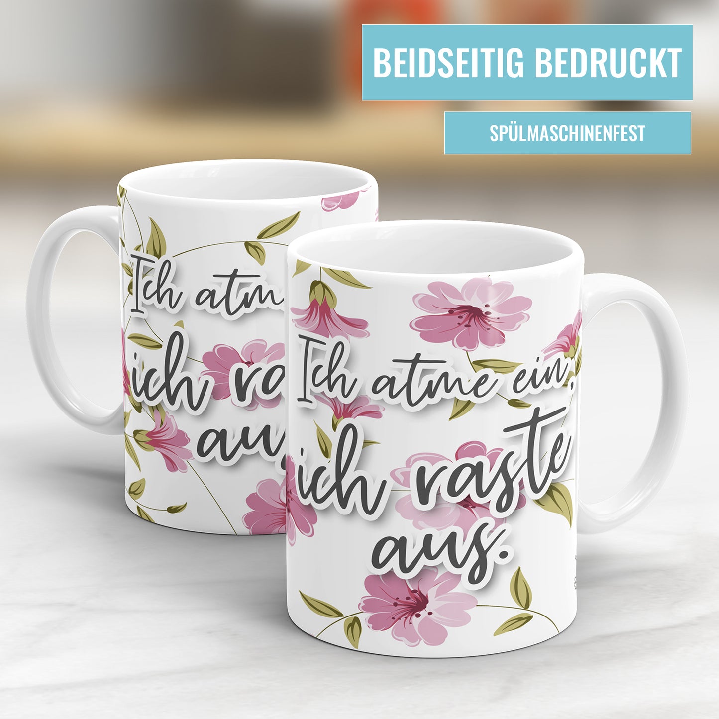 Ich atme ein ich raste aus Blumen freche Tasse mit Spruch - Fulima