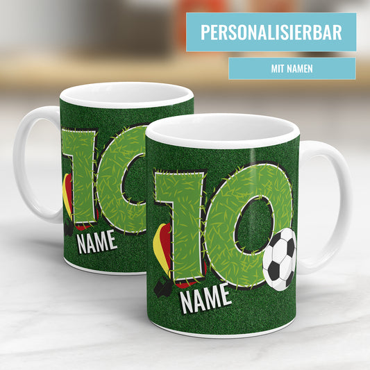 Fußball Tasse zum 10. Geburtstag – Personalisiert mit Namen - Fulima