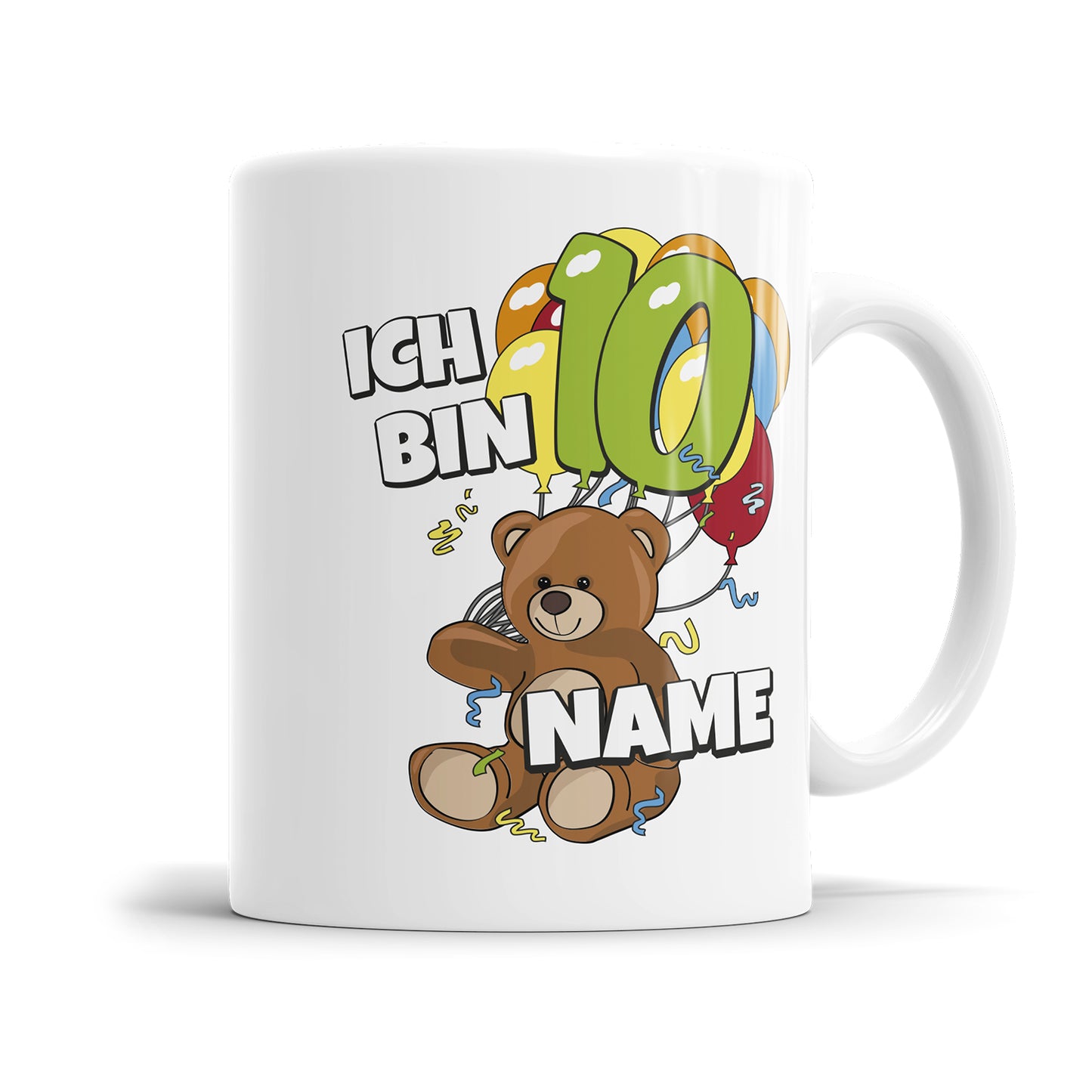 10. Geburtstag Tasse 10 Teddy mit 10 Luftballons personalisiert mit Name
