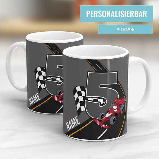 Rennauto-Tasse zum 5. Geburtstag – Mit Namen des Geburtstagskindes - Fulima