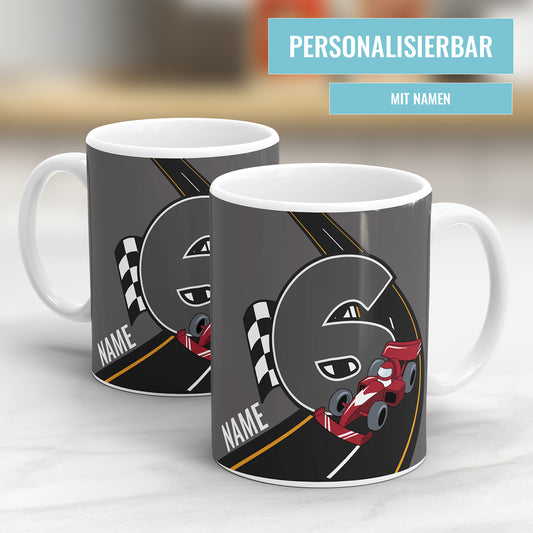 Rennauto-Tasse zum 6. Geburtstag – Mit Namen des Geburtstagskindes - Fulima