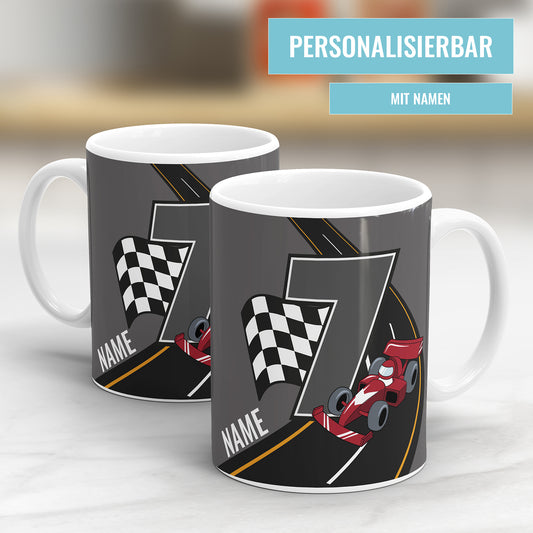 Rennauto-Tasse zum 7. Geburtstag – Mit Namen des Geburtstagskindes - Fulima