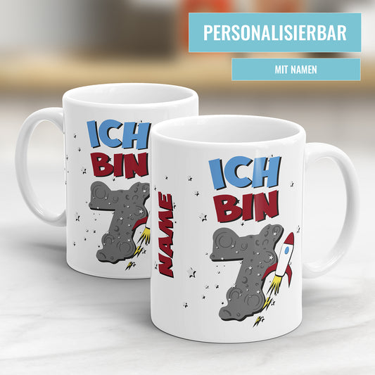 Weltraum Rakete Tasse zum 7. Geburtstag – Mit Namen des Geburtstagskindes - Fulima