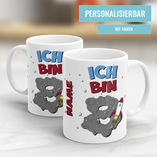 Weltraum Rakete Tasse zum 8. Geburtstag – Mit Namen des Geburtstagskindes - Fulima