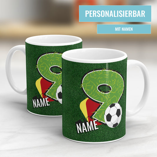Fußball Tasse zum 9. Geburtstag – Personalisiert mit Namen - Fulima