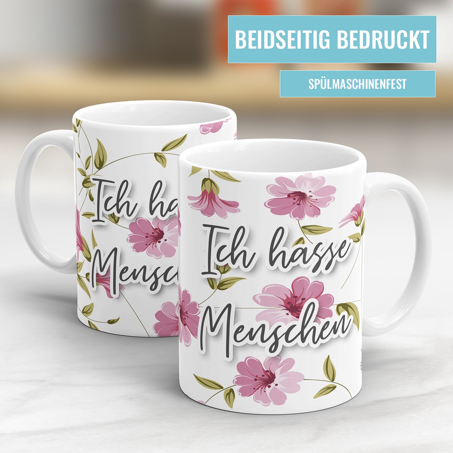 Ich hasse Menschen Blumen freche Tasse mit Spruch - Fulima
