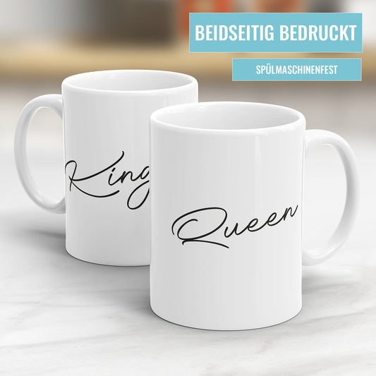 King Queen Schreibschrift Style Partner Couple Tasse - Fulima
