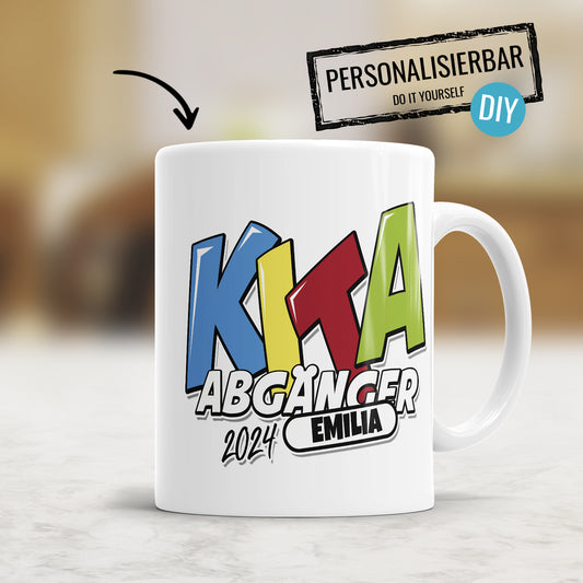 Kita Abgänger 2024 Bunte Buchstaben und Namen - Kindertasse - Fulima