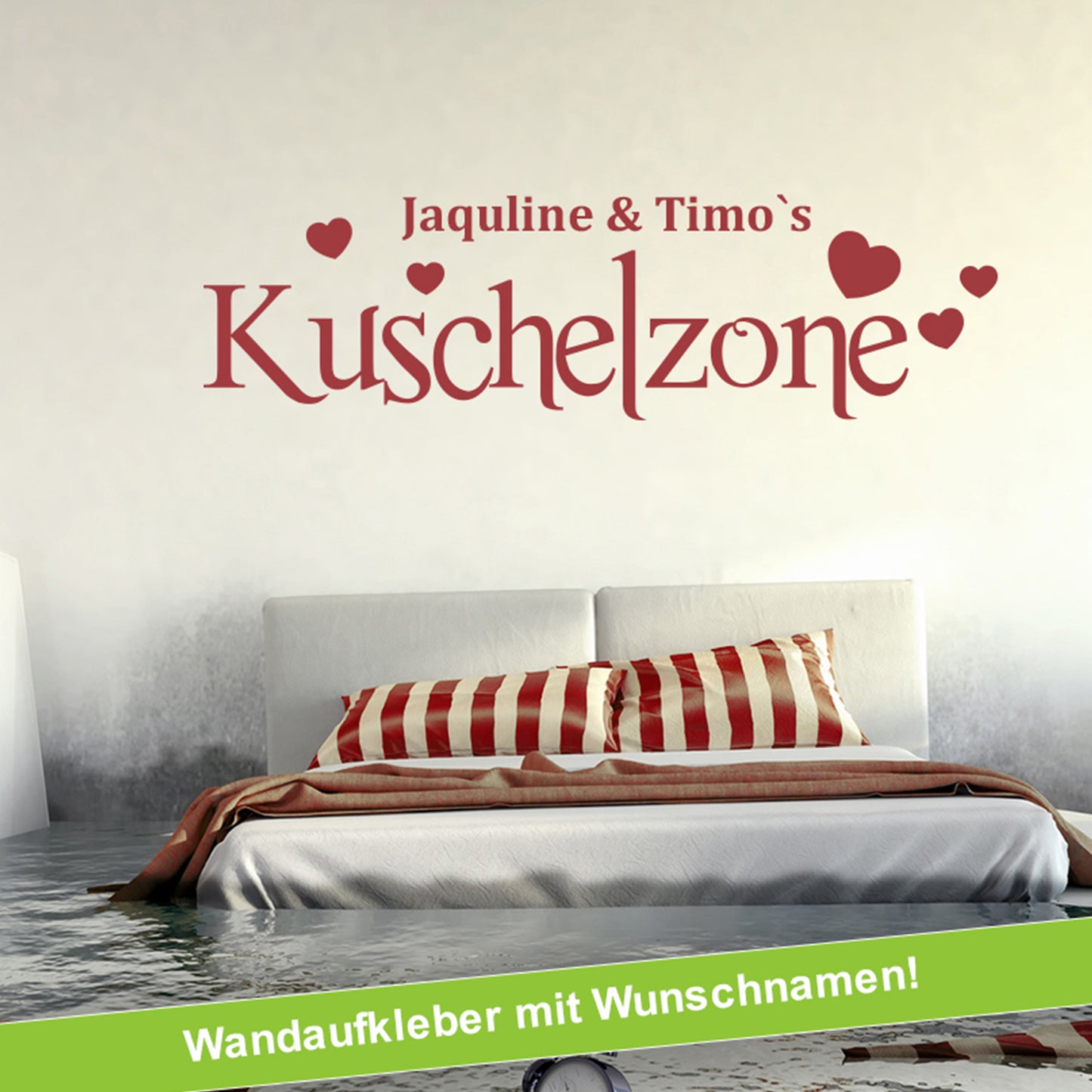 Personalisiertes Wandtattoo Kuschelzone für Paare mit Herzchen - Fulima