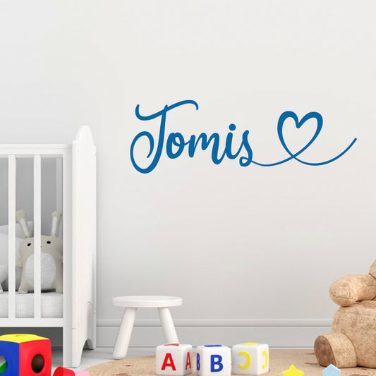Personalisiertes Wandtattoo mit dem Namen Ihres Kindes in Schreibschrift und Herz - Fulima