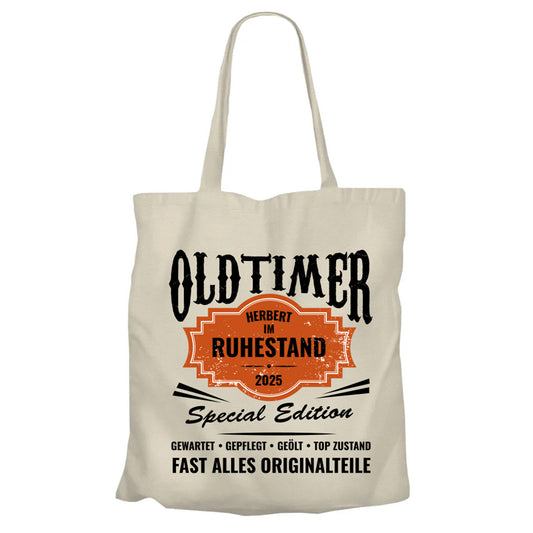 Jutebeutel Renter - Oldtimer - Name - im Ruhestand - Rente Geschenk Beige - Fulima
