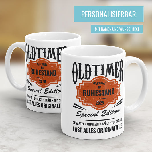 Oldtimer - Name - im Ruhestand - Rente 2025 - Tasse - Fulima