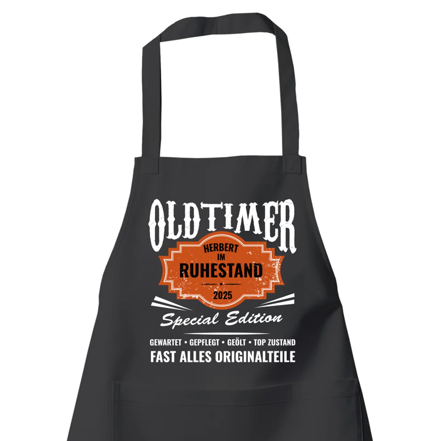 Rentner Grill- Kochschürze - Oldtimer - Name - im Ruhestand - Rente 2025 - Rente Geschenk Schwarz - Fulima