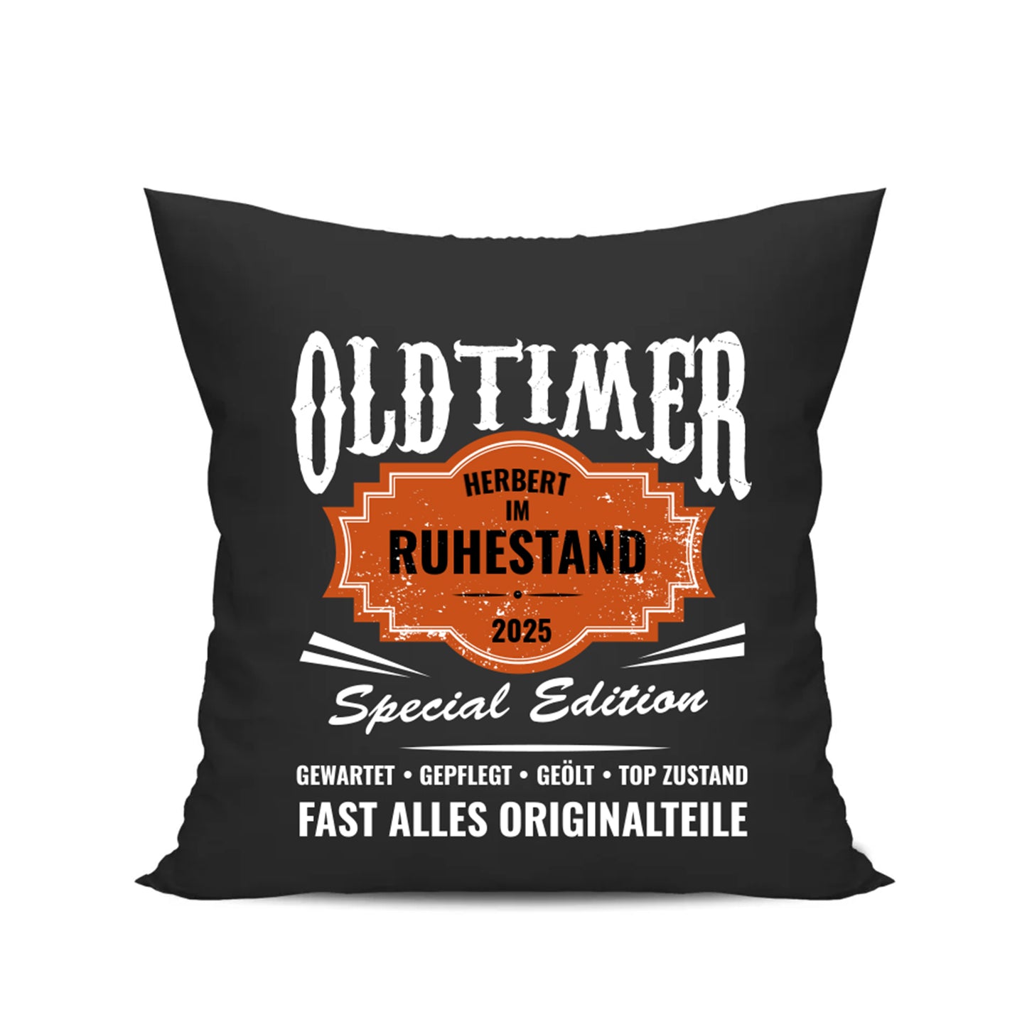 Ruhestand Kissen - Oldtimer - Name - im Ruhestand - Geschenk zur Rente Schwarz - Fulima