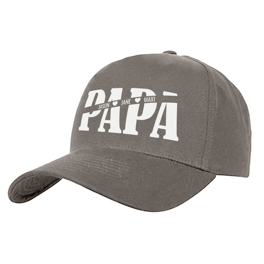 Papa Cap - Papa mit Namen der Kinder und Herzchen - Geschenkidee Grau - Fulima