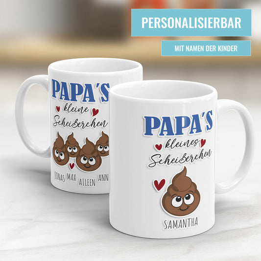 Papas kleine Scheißerchen 1-4 Kinder Tasse personalisiert mit Namen der Kinder - Fulima