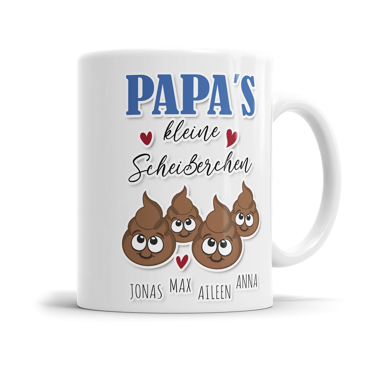 Papas kleine Scheißerchen 1-4 Kinder Tasse personalisiert mit Namen der Kinder 4 Kinder - Fulima
