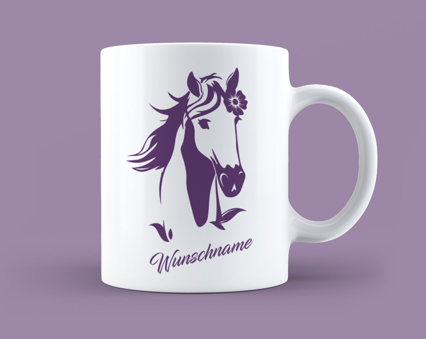 Pferdekopf Tasse mit Blumen personalisiert mit Namen - Fulima