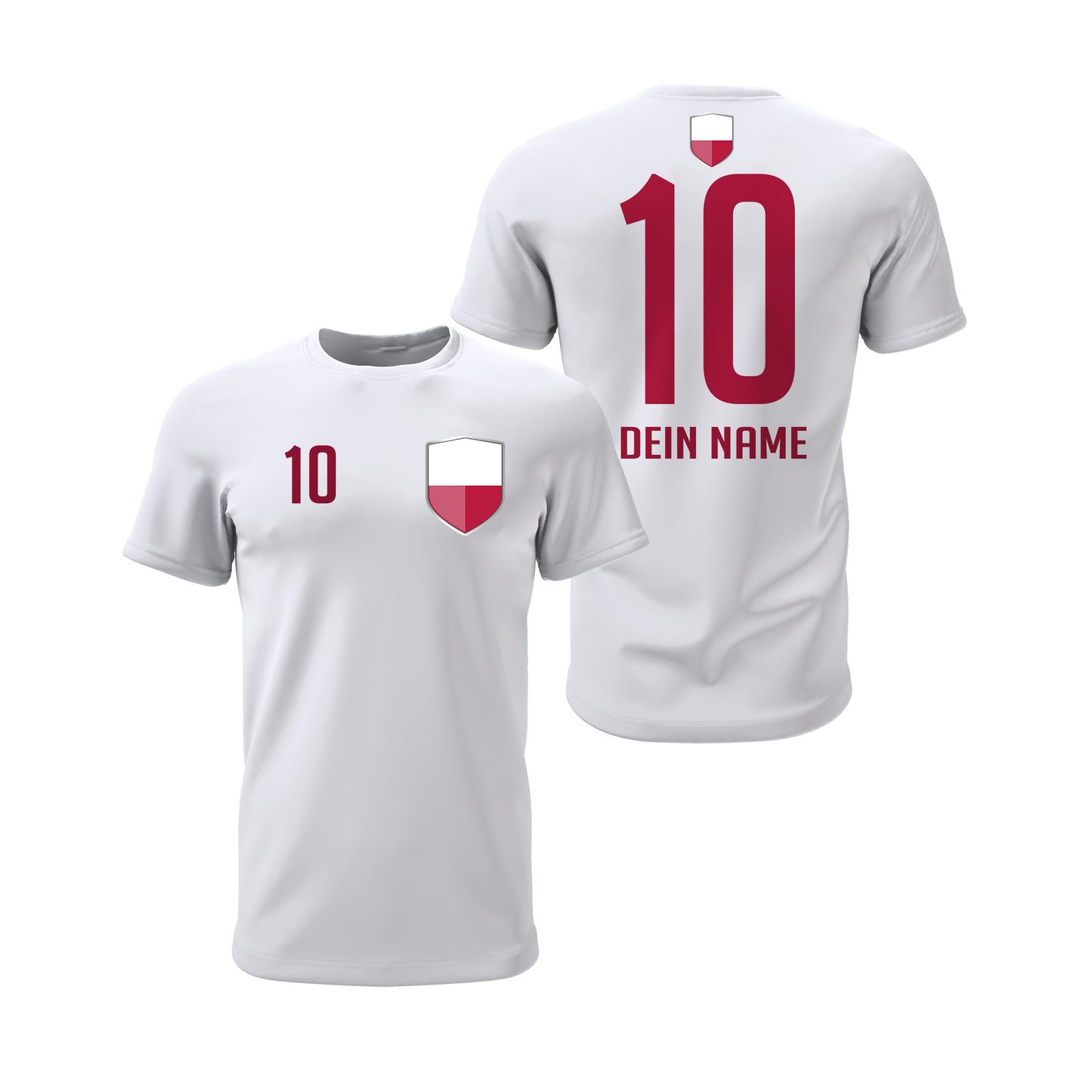 Polen Shirt mit Wappen und individueller Nummer & Name Weiß - FULiMA®