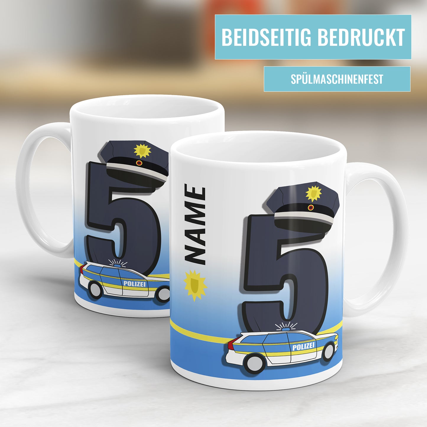 Polizei Tasse für den 5. Geburtstag – Mit Namen des Kindes - Fulima