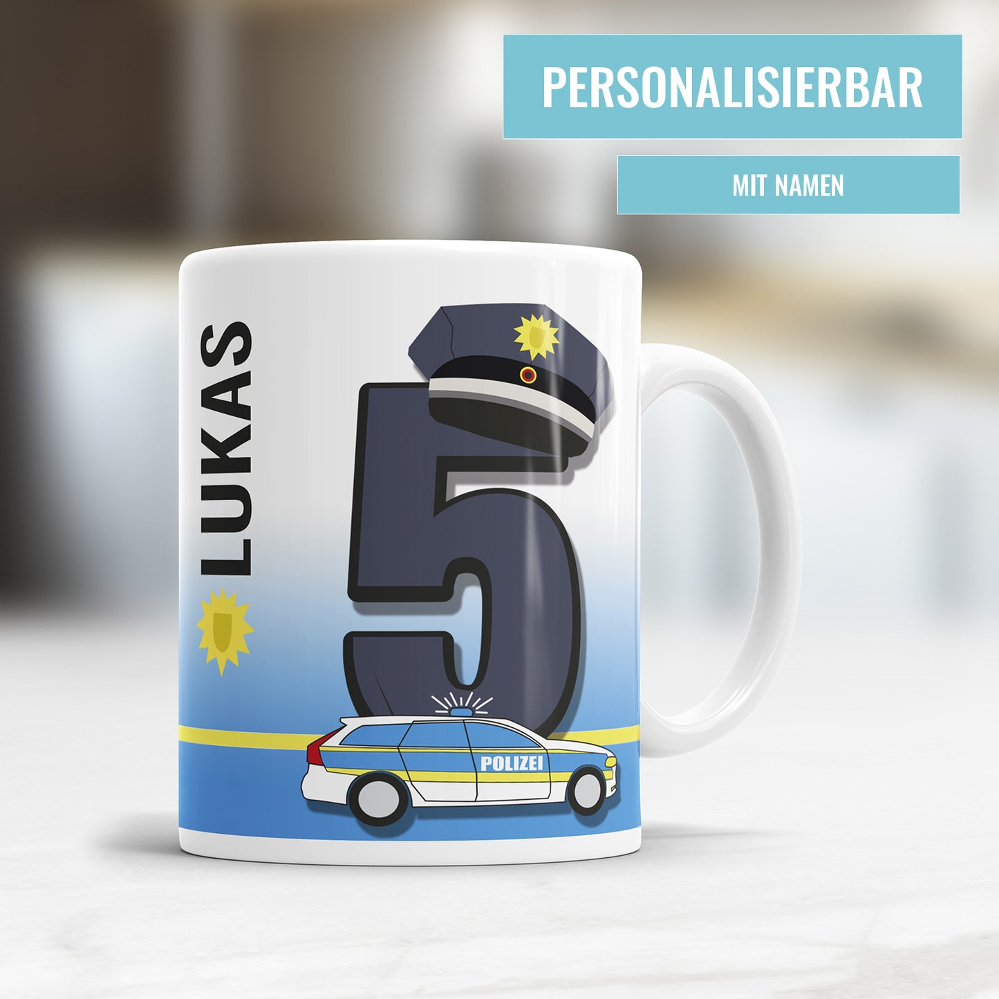Polizei Tasse für den 5. Geburtstag – Mit Namen des Kindes - Fulima