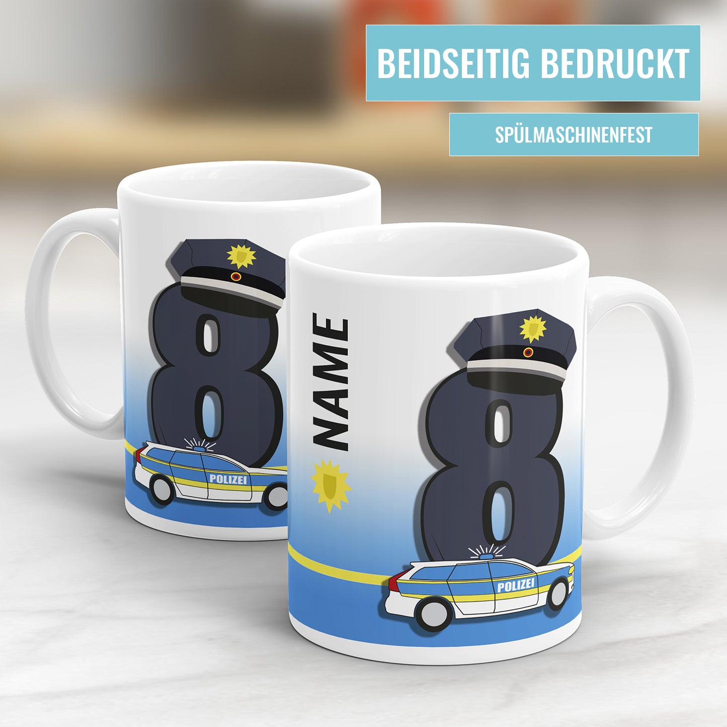 Polizei Tasse für den 8. Geburtstag – Mit Namen des Kindes - Fulima