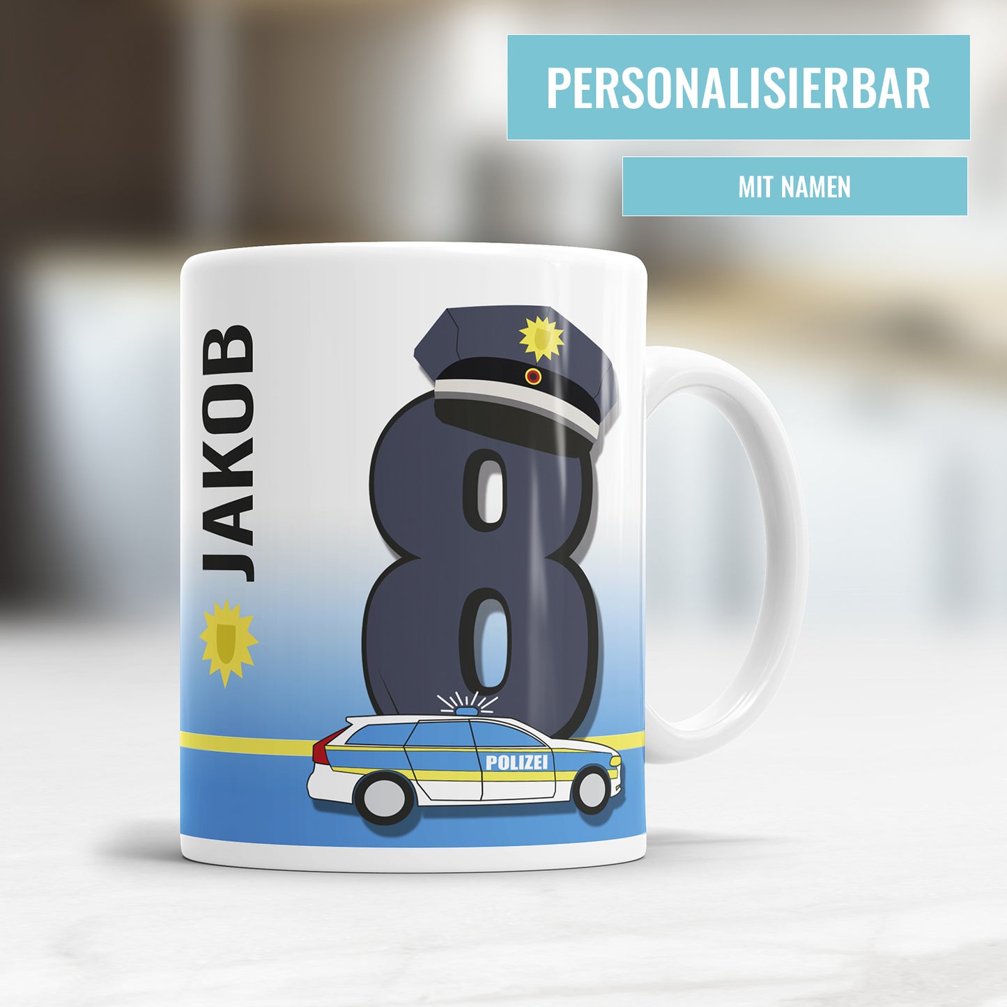 Polizei Tasse für den 8. Geburtstag – Mit Namen des Kindes - Fulima