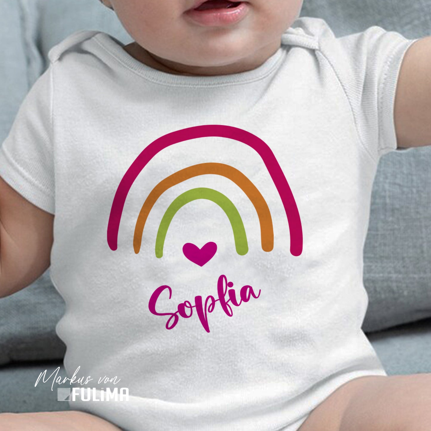 Babybody - Regenbogen mit Herz - Pink - Personalisiert mit Namen - FULiMA®