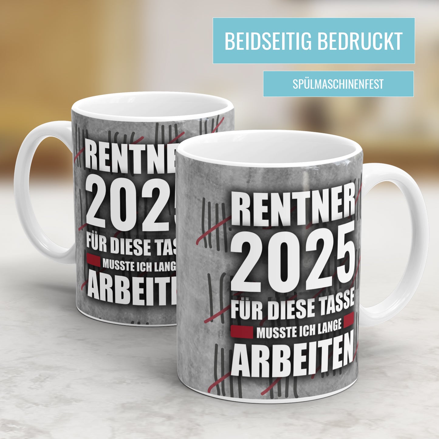 Ruhestand Tasse 2025 - Rentner: Für diese Tasse musste ich lange arbeiten Strichliste - Lustiges Rentnergeschenk - Fulima