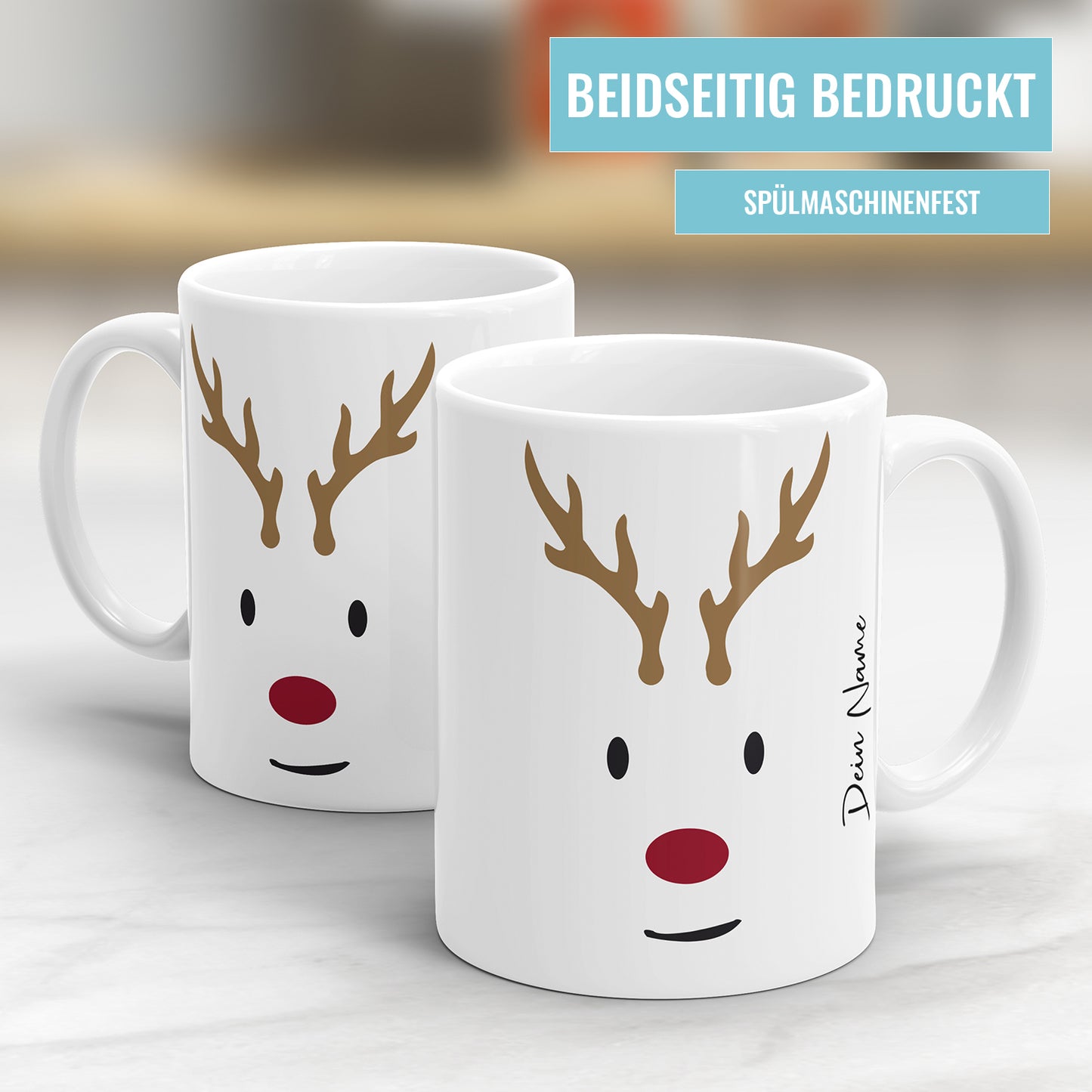 Rudolf Rentier Gesicht Tasse - Personalisiert mit Namen - Weihnachtliches Geschenk - Fulima