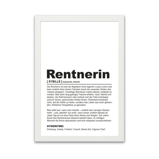 Poster "Rentnerin" | Definition Ruhestand Weiß - Fulima
