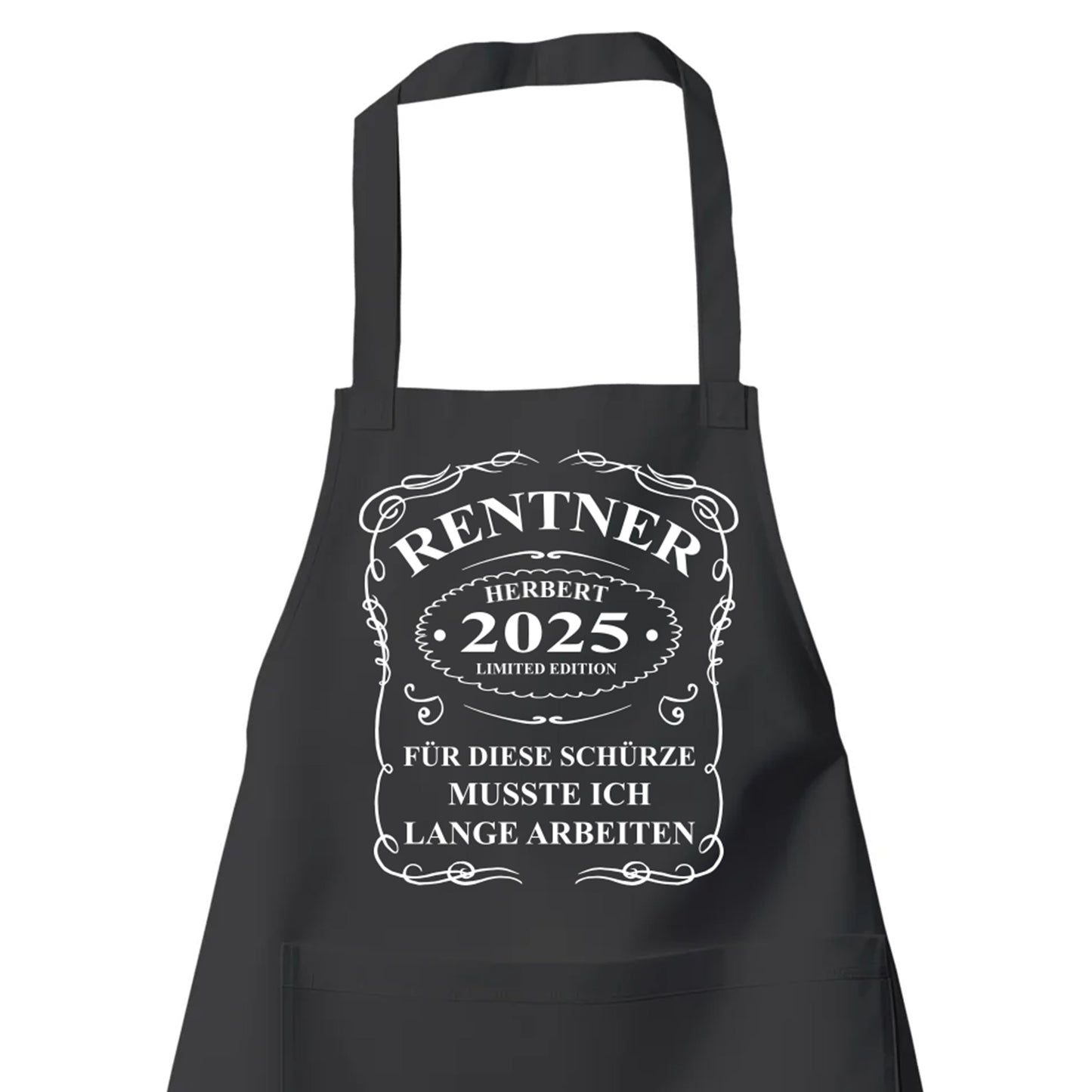 Rentner Grill- Kochschürze - Rentner 2025 - mit Namen - musste ich lange arbeiten - Rente Geschenk Schwarz - Fulima