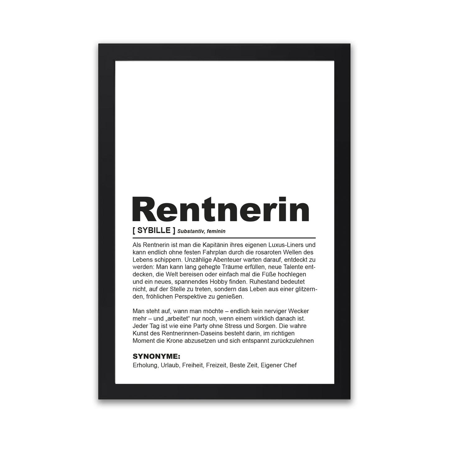 Poster "Rentnerin" | Definition Ruhestand Schwarz - Fulima