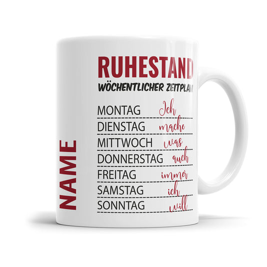 Personalisierte Rente Tasse 2025 mit Namen verschiedene Motive Ruhestand wöchentlicher Zeitplan - Fulima