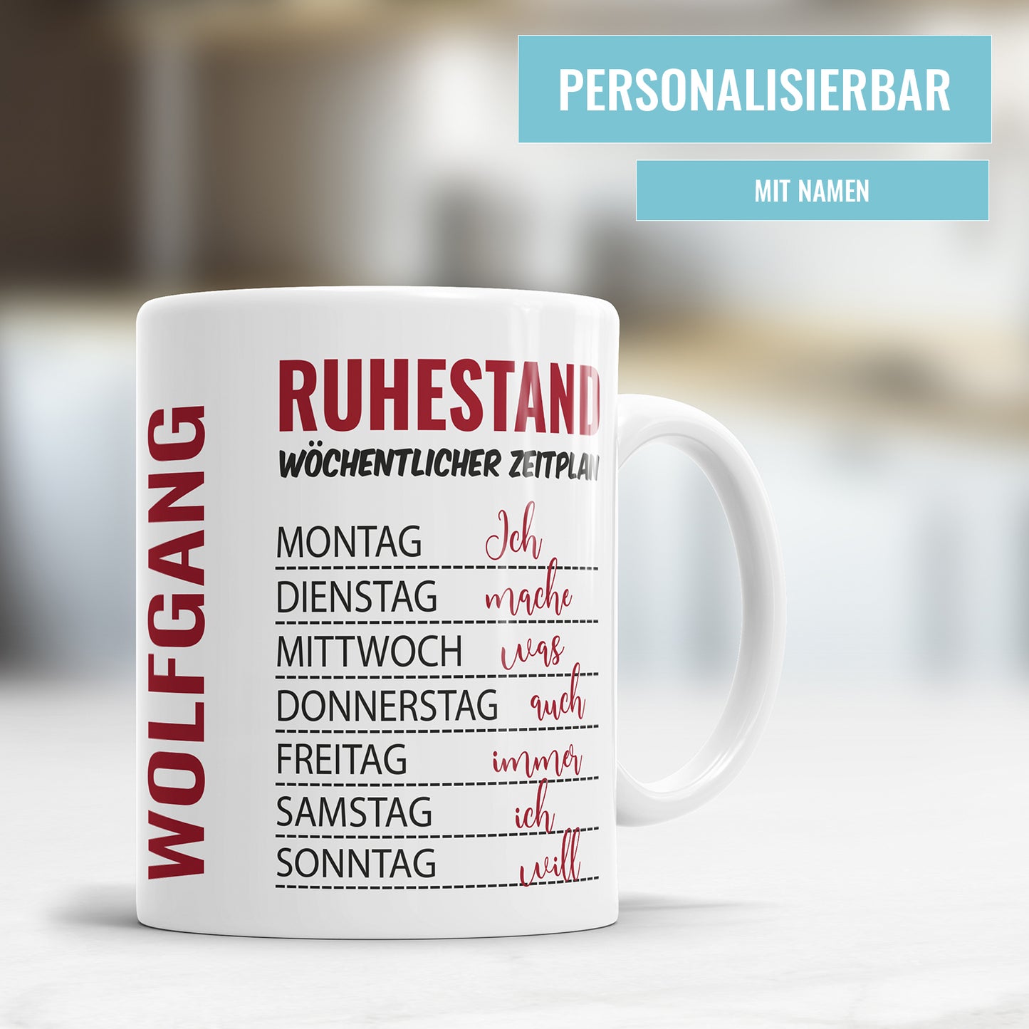 Ruhestand Tasse - Wöchentlicher Zeitplan für Rentner - Lustige Geschenkidee - Fulima
