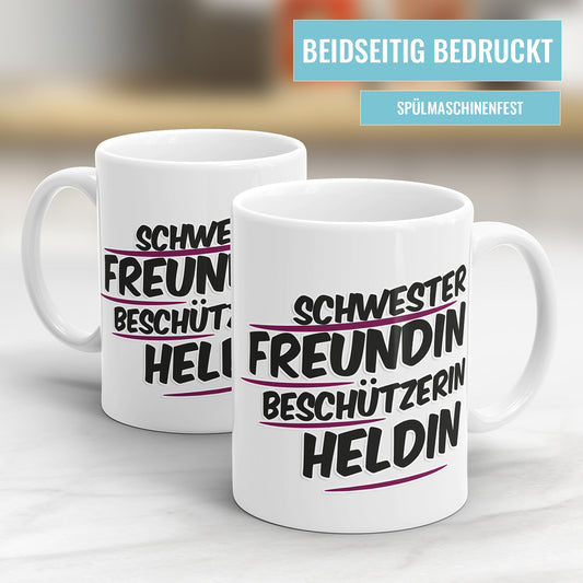 Tasse - Schwester, Freundin, Beschützerin, Heldin - Geschenkidee für Schwestern - Fulima