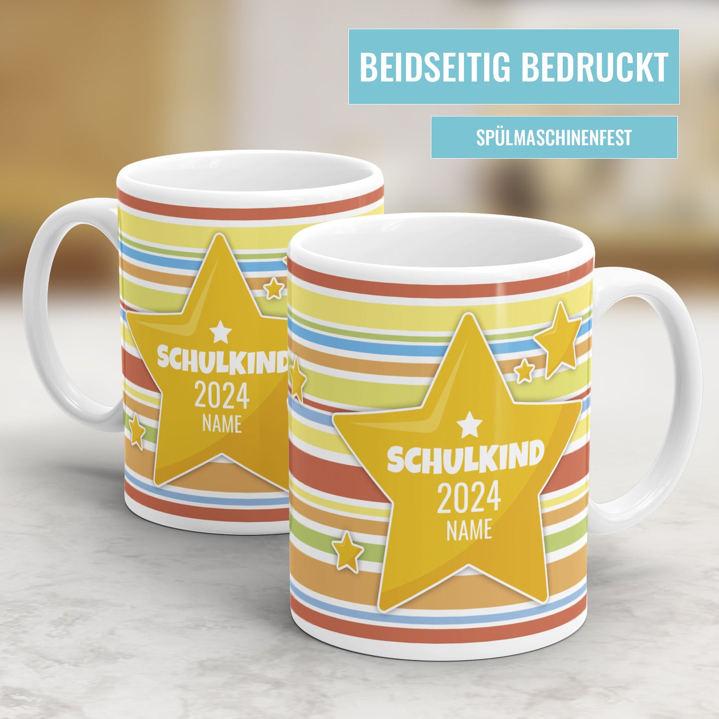Schulkind Dicker Stern personalisiert mit Namen - Kindertasse - Fulima