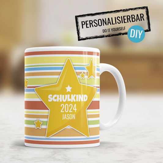Schulkind Dicker Stern personalisiert mit Namen - Kindertasse - Fulima