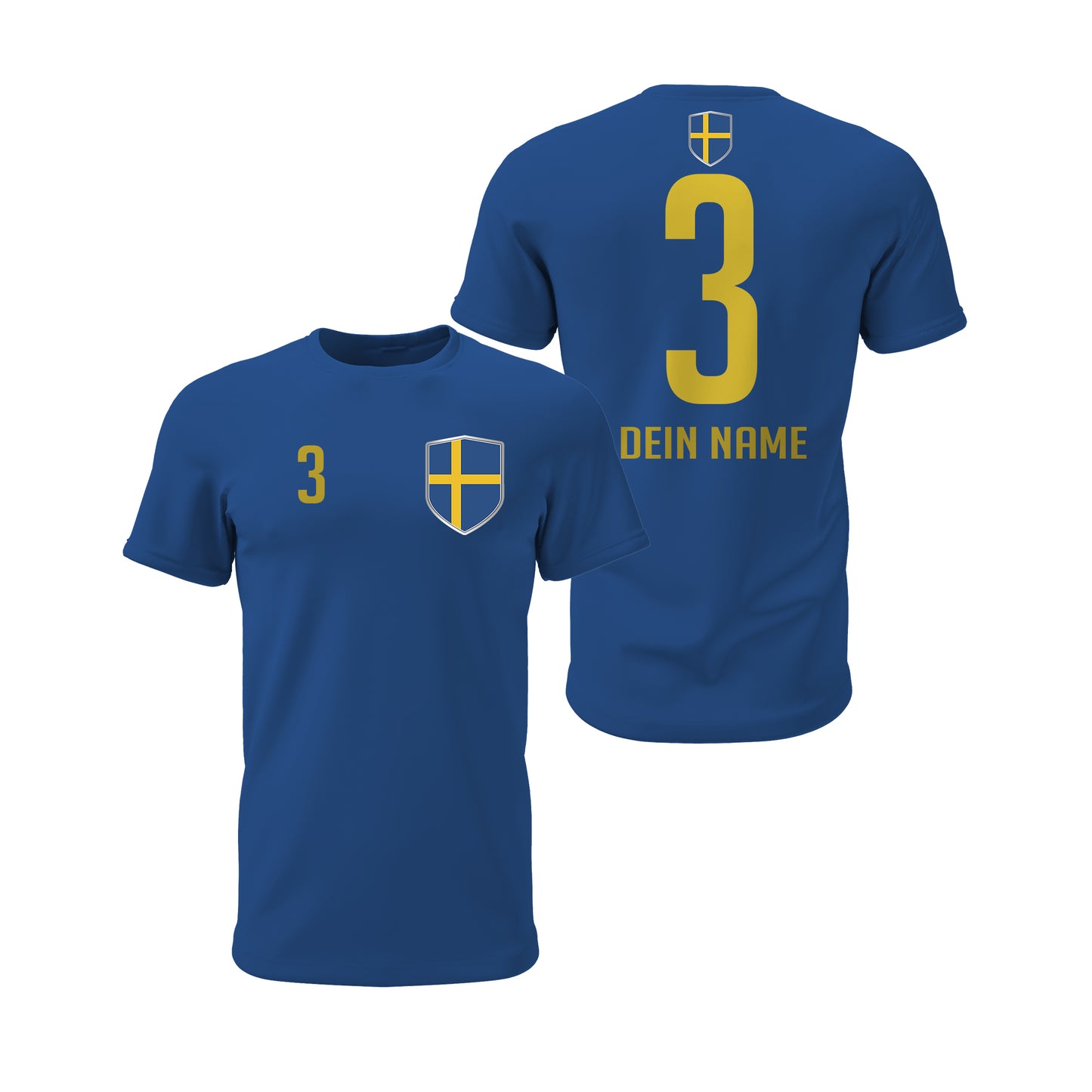 Schweden Shirt mit Wappen und individueller Nummer & Name Blau - FULiMA®