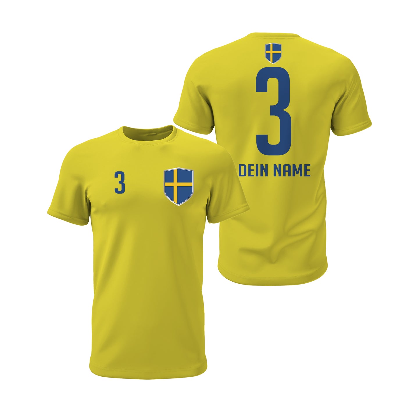 Schweden Shirt mit Wappen und individueller Nummer & Name Gelb - FULiMA®