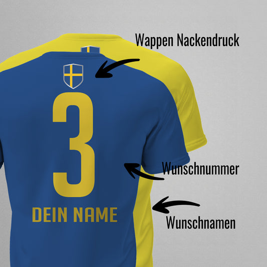 Schweden Shirt mit Wappen und individueller Nummer & Name - FULiMA®