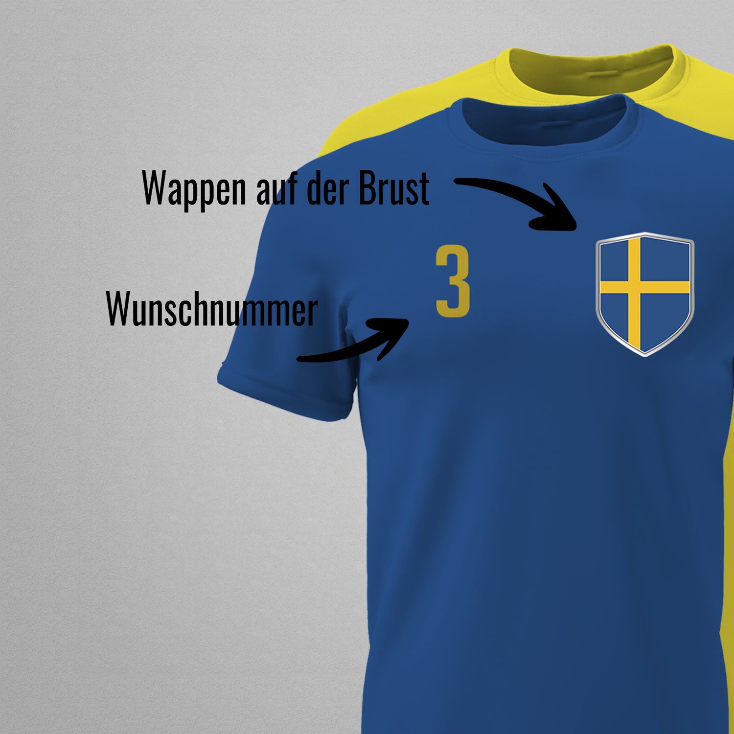 Schweden Shirt mit Wappen und individueller Nummer & Name - FULiMA®