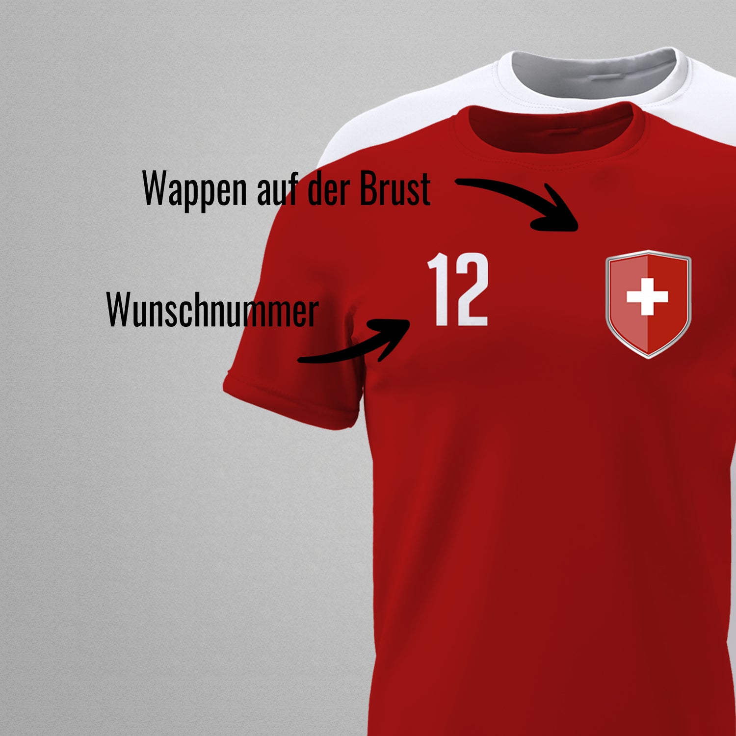 Schweiz Shirt mit Wappen und individueller Nummer & Name - FULiMA®