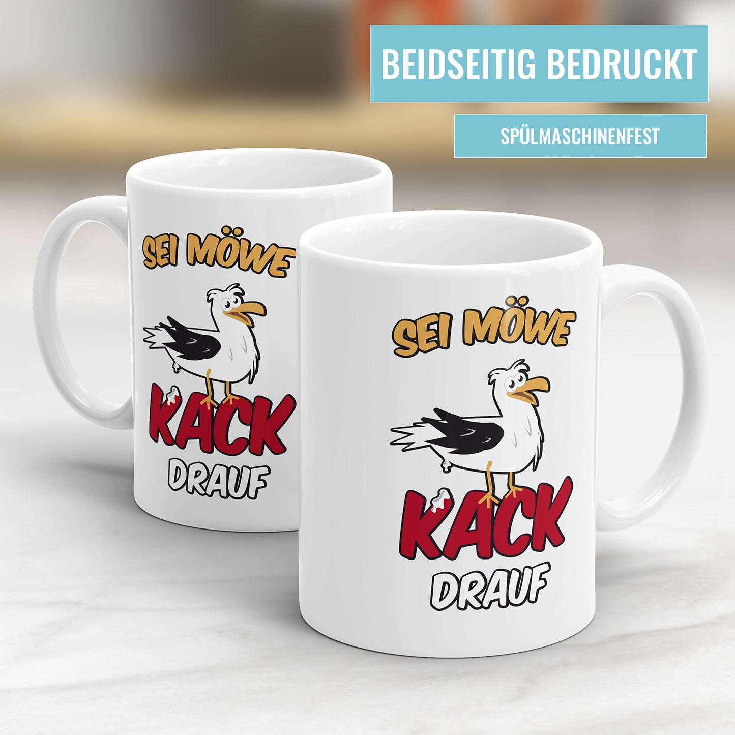 Lustige Tasse - Sei Möwe, kack drauf - Witziger Spruch - Geschenkidee - Fulima