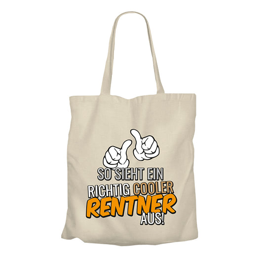 Jutebeutel Renter - So sieht ein richtig cooler Rentner aus - Daumen oben - Geschenk zur Rente Beige - Fulima